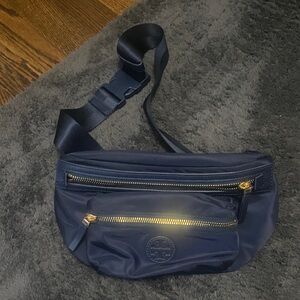 Tory Burch Midnight Belt Bag with Gold Zippers